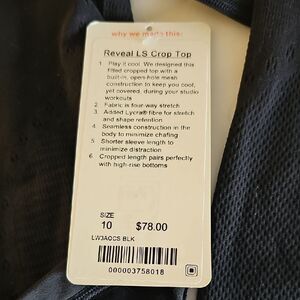 Lululemon Black Reveal LS Crop Top